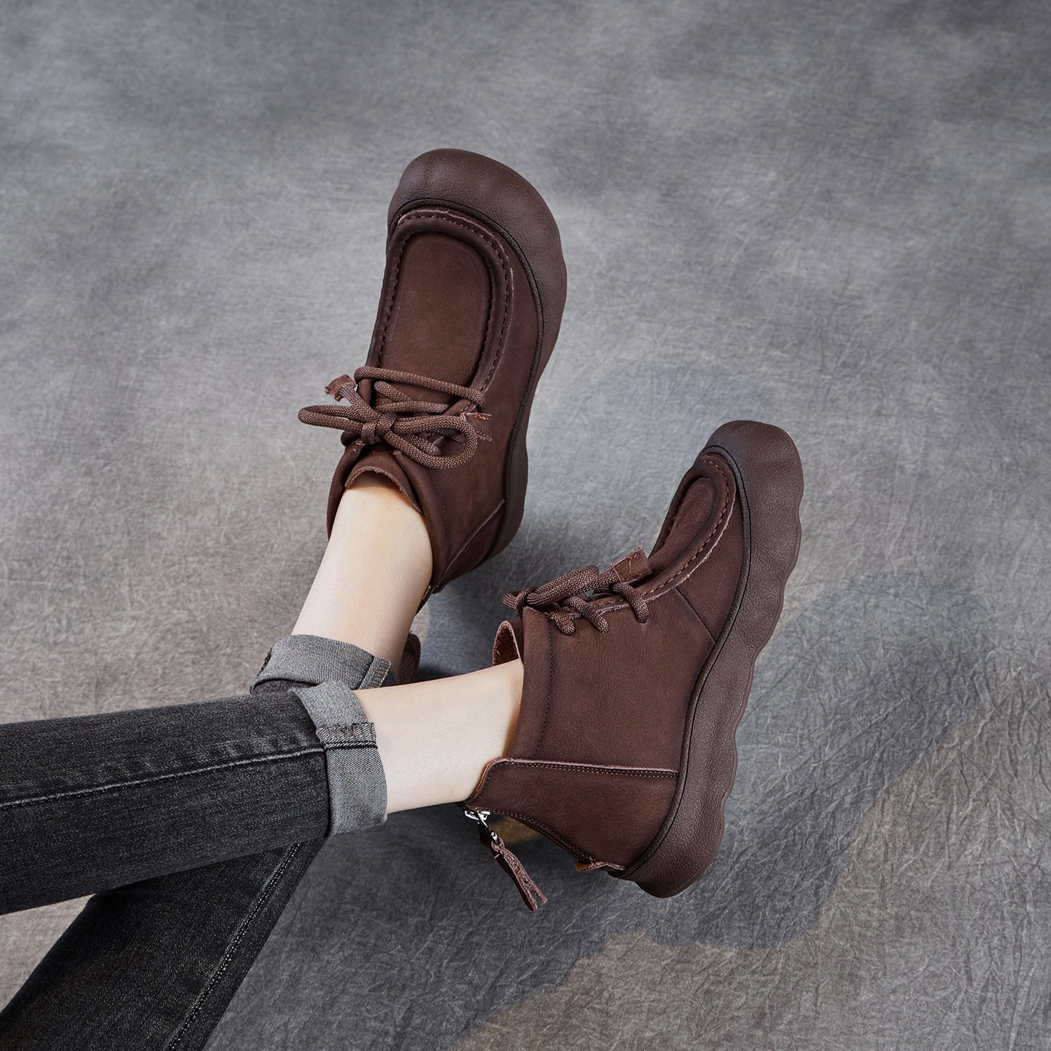 Women's Vintage Leather Casual Flat Ankle Boots-RAIIFY