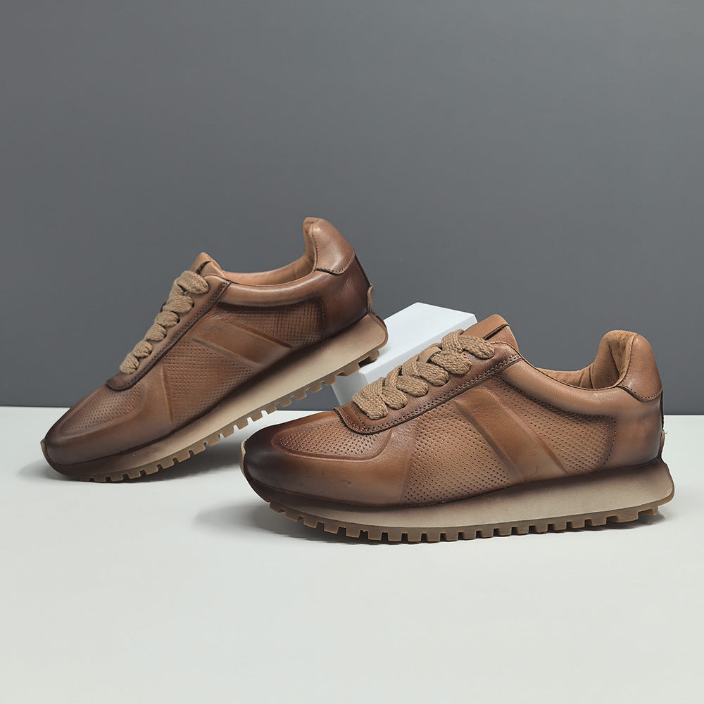 Men Fashion Solid Leather Breathable Casual Sneakers-RAIIFY