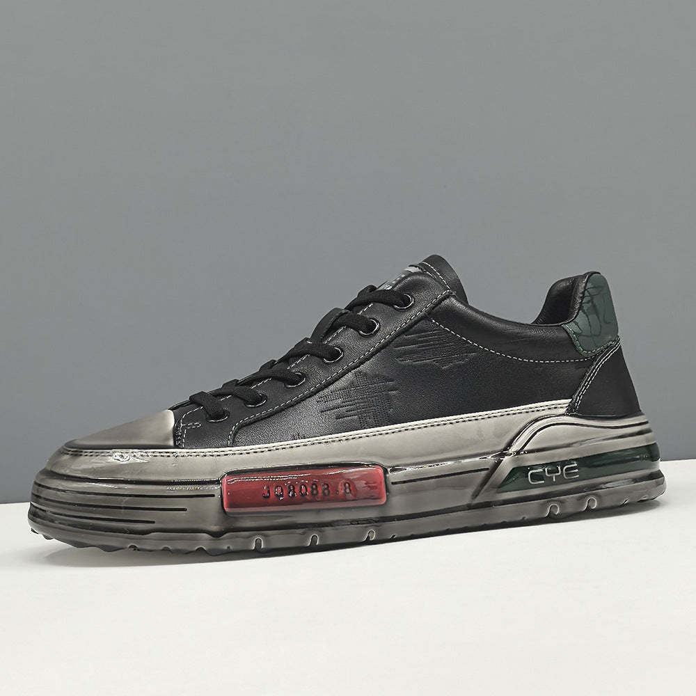 Men Fashion Embossed Leather Flat Casual Sneakers-RAIIFY