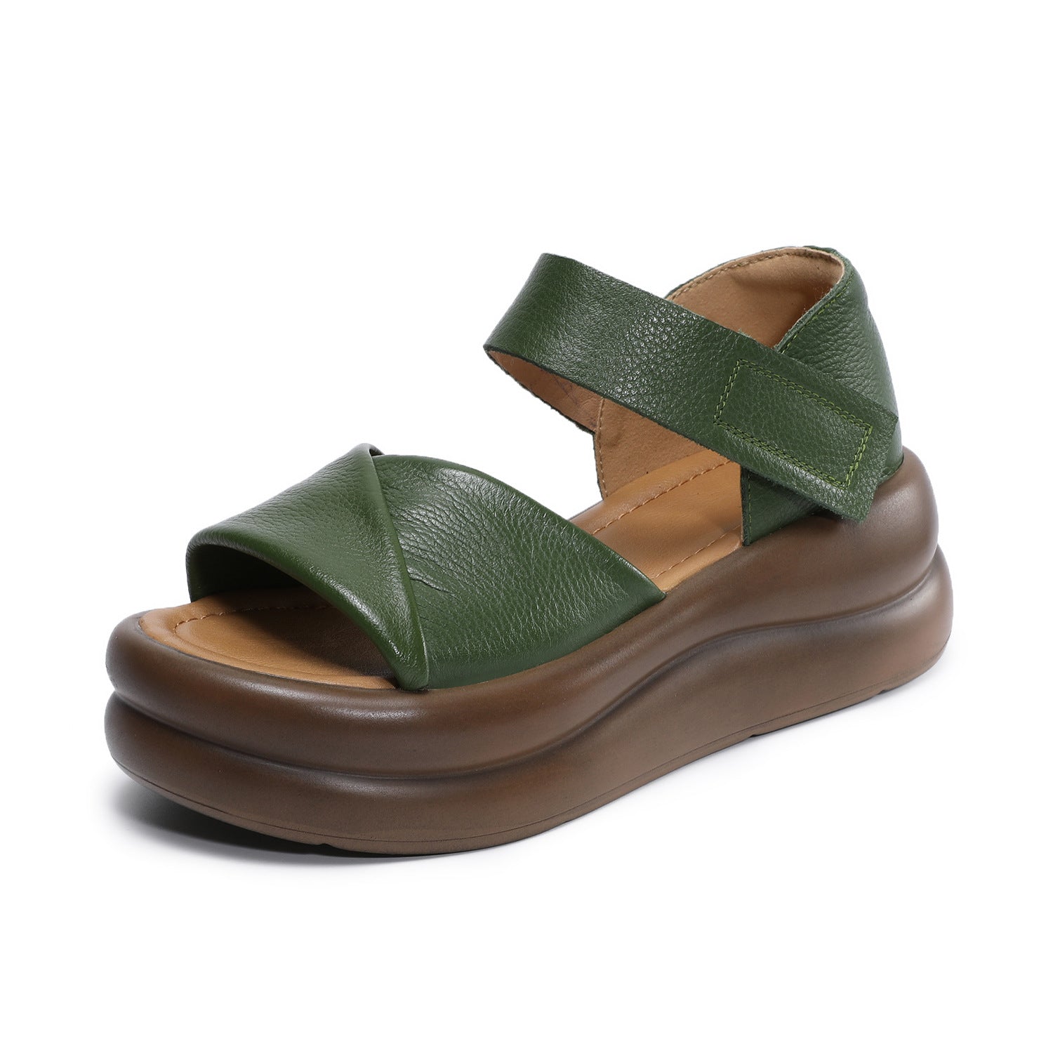 Women's Genuine Leather Retro Peep Toe Platform Roman Sandals-RAIIFY