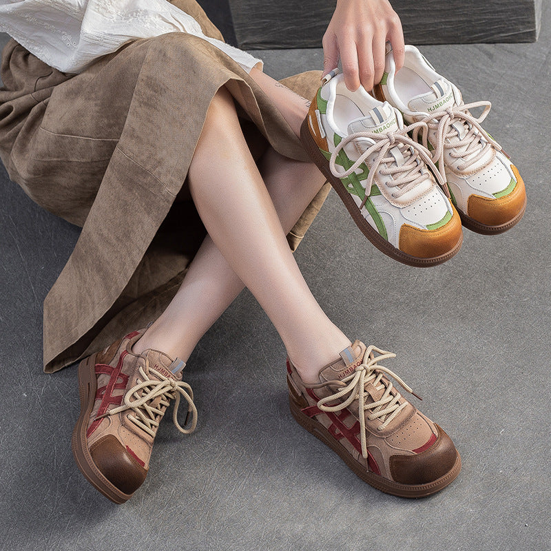 Women's Retro Quilted Leather Flat Casual Shoes-RAIIFY