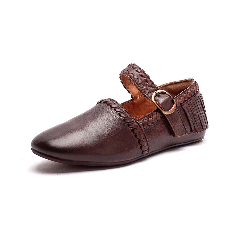 Women's Vintage Leather Tassel Soft Flats-RAIIFY
