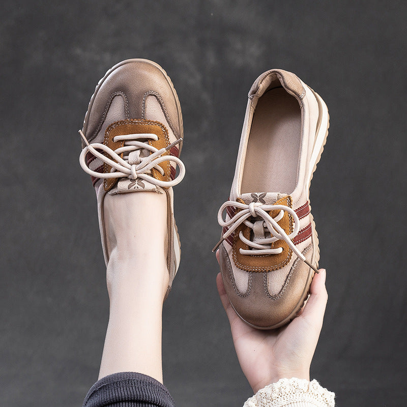 Women Fashion Color Matching Leather Flat Casual Shoes-RAIIFY