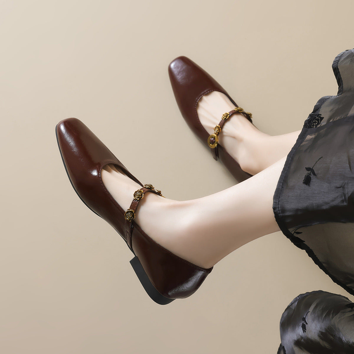 Women's Buckle Strap Mary Jane Flats Retro Casual Shoes-RAIIFY