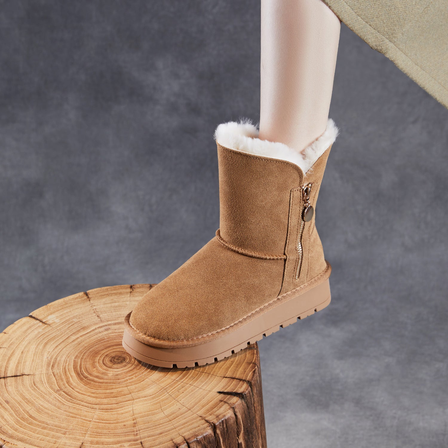 Women's Minimalist Suede Furred Snow Boots-RAIIFY