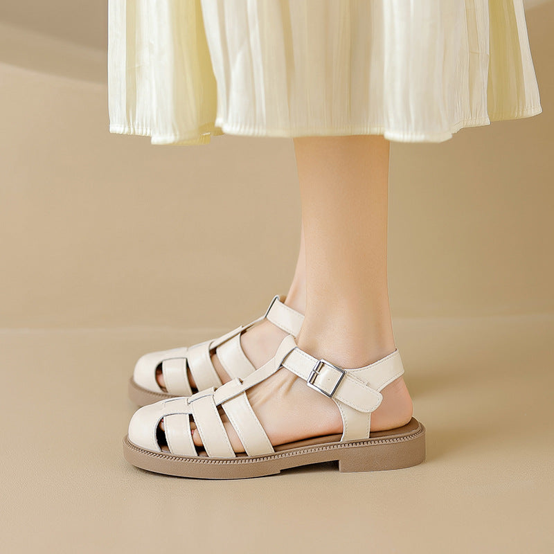 Women's Retro Plaited Leather Closed Toe Casual Sandals-RAIIFY
