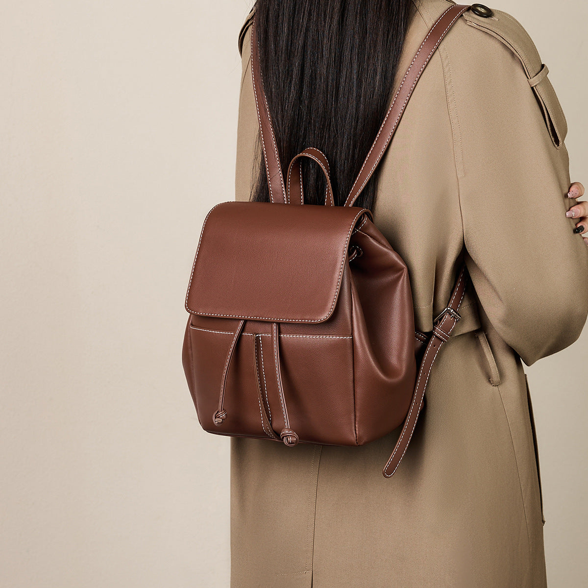 Women's Fashion Plain Leather Casual Backpack-RAIIFY