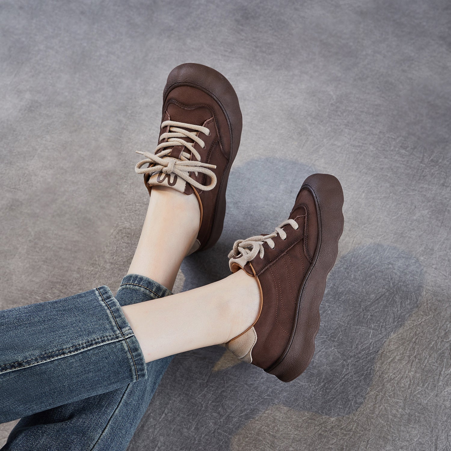 Women's Vintage Leather Lace-up Casual Shoes-RAIIFY