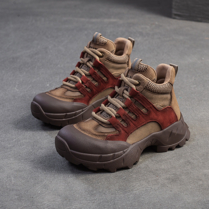 Women Fashion Color Matching Leather High Top Casual Shoes-RAIIFY