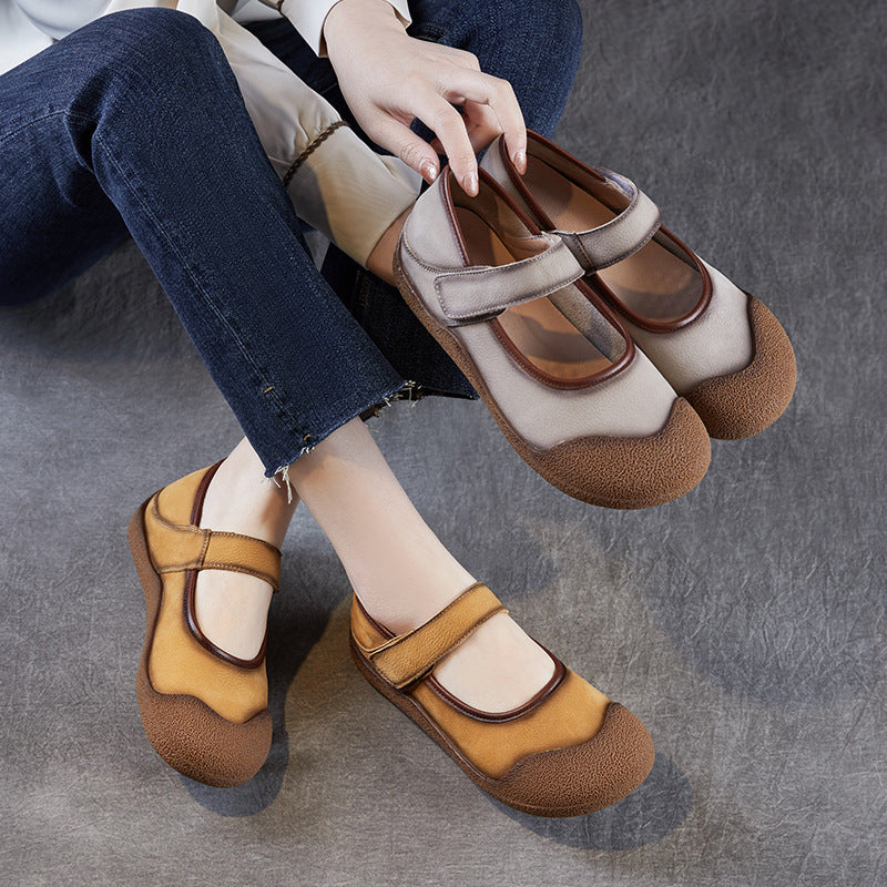 Women Retro Leather Low Top Casual Velcro Shoes-RAIIFY