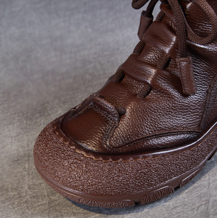 Women's Vintage Leather Woolen Ankle Boots-RAIIFY