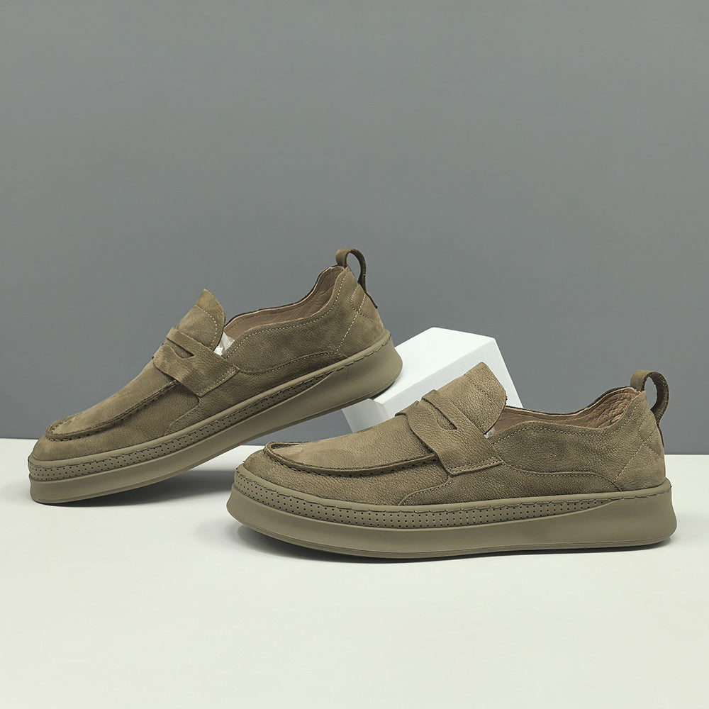 Men Retro Plain Leather Flat Casual Loafers-RAIIFY