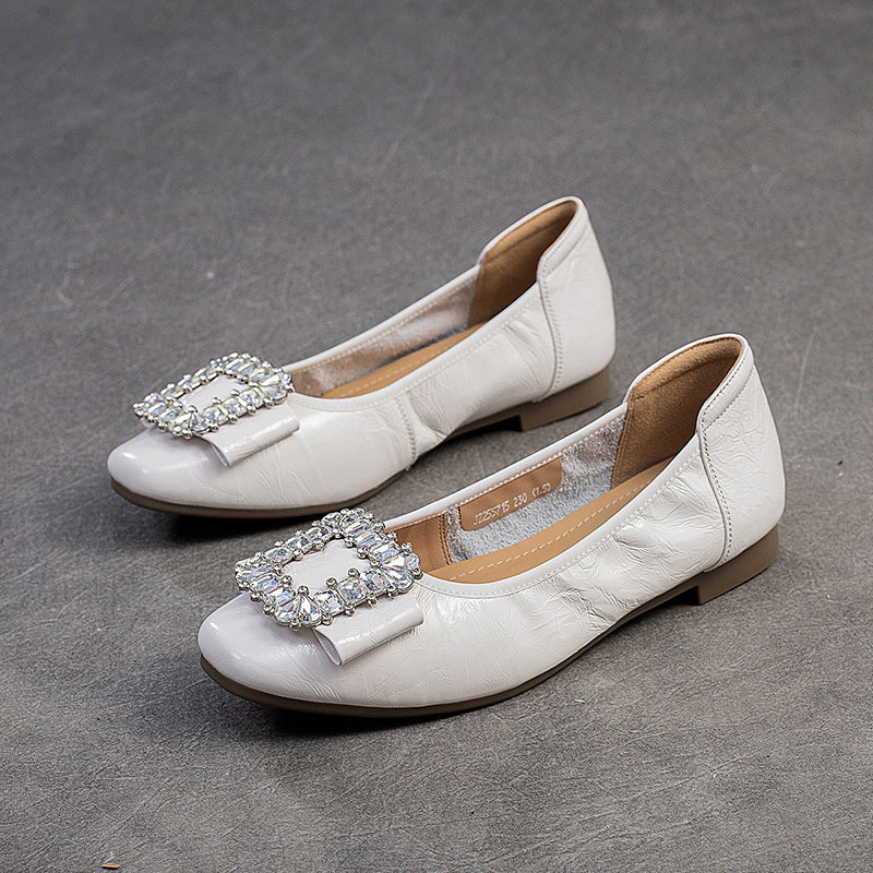 Women's Fashion Crystal Leather Low Top Casual Flats-RAIIFY