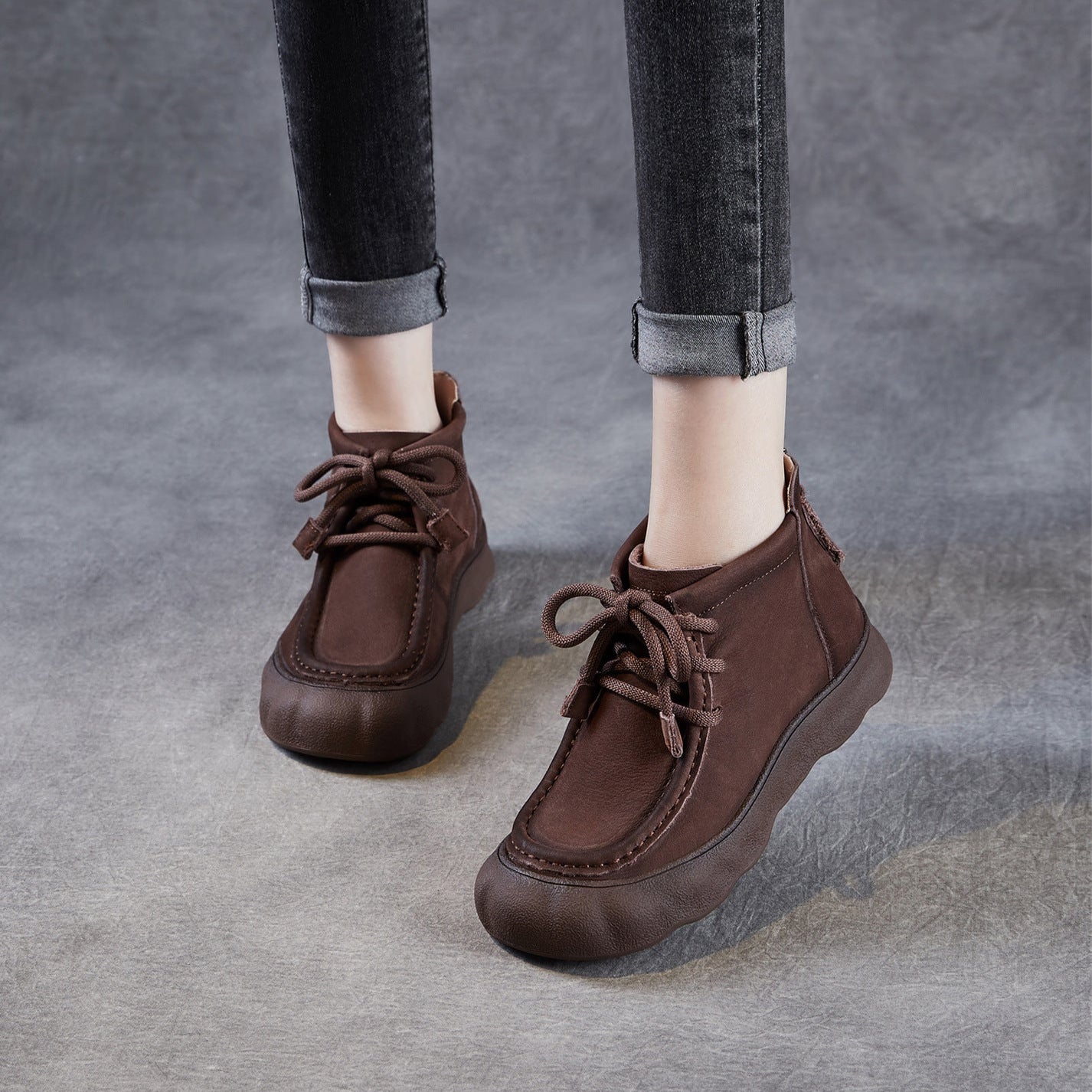 Women's Vintage Leather Casual Flat Ankle Boots-RAIIFY