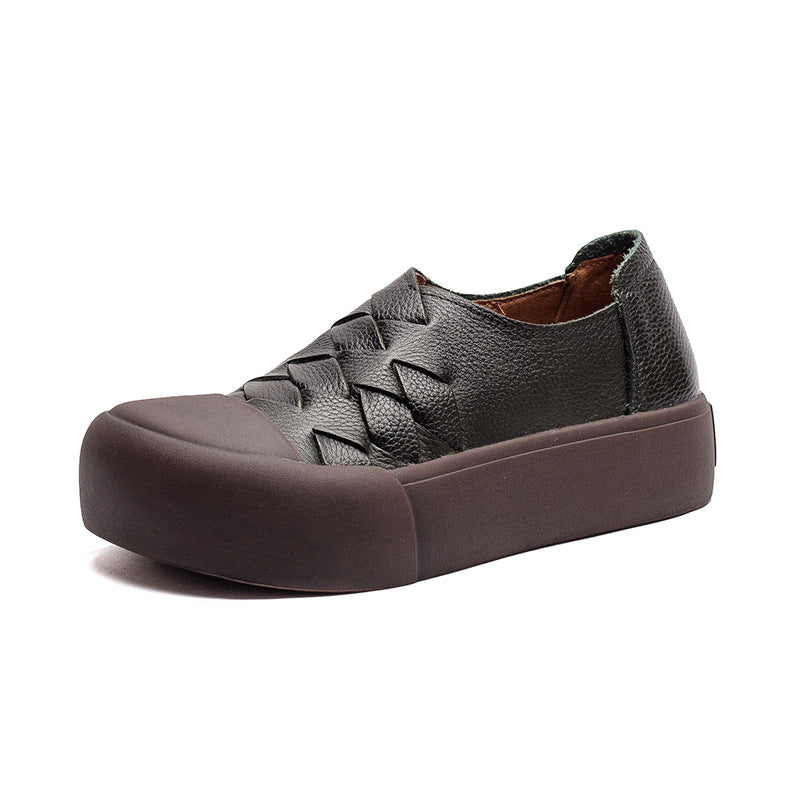 Women's Vintage Leather Slip-on Platform Casual Shoes-RAIIFY