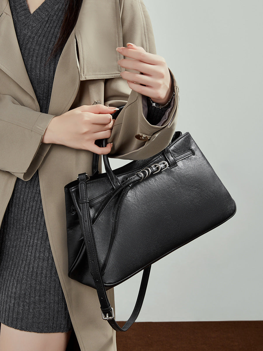 Women's Minimalist Plain Leather Satchel Bag-RAIIFY