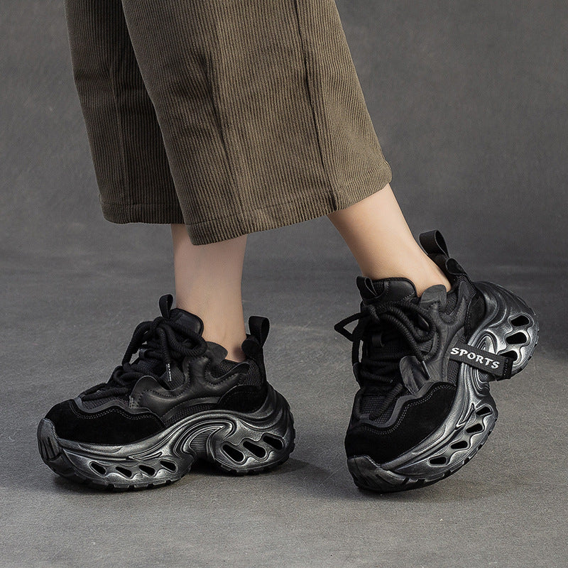 Women's Vintage Leather Chunky Platform Sneakers-RAIIFY
