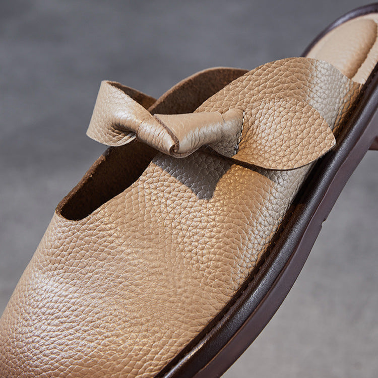 Women's Retro Plain Leather Soft Flat Mules-RAIIFY