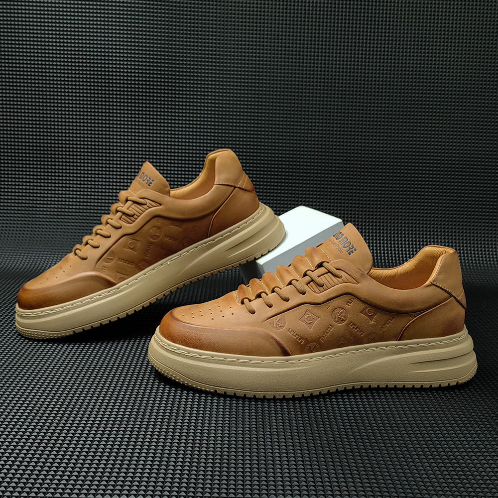Men Casual Embossed Leather Flat Sneakers-RAIIFY