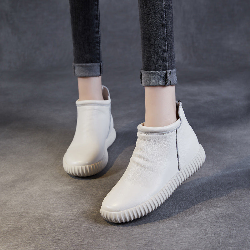 Women Minimalism Leather Flat Ankle Boots-RAIIFY