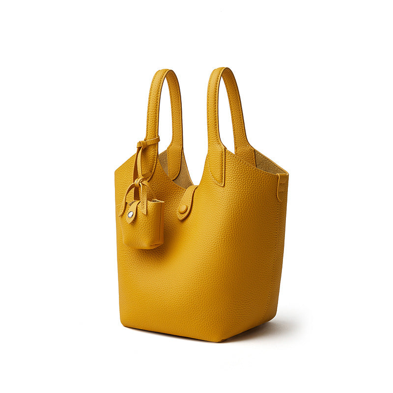 Women’s Fashion Plain Leather Bucket Bag-RAIIFY