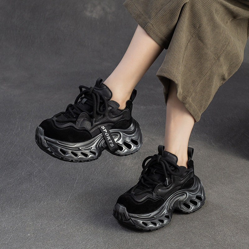 Women's Vintage Leather Chunky Platform Sneakers-RAIIFY