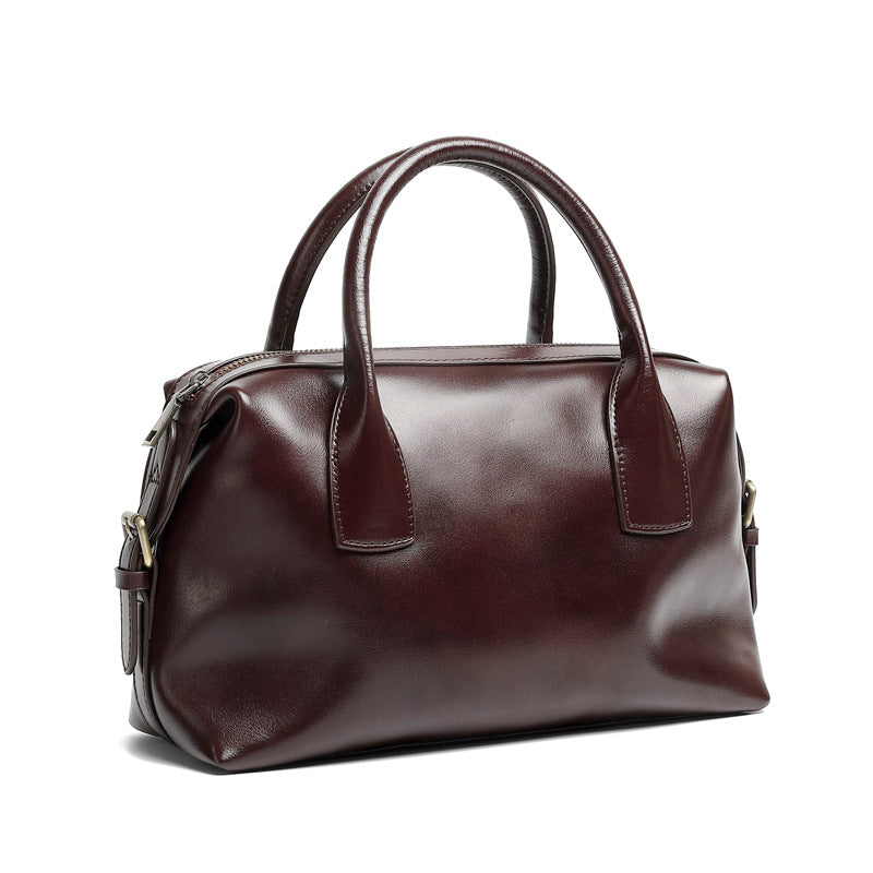 Women's Vintage Plain Leather Casual Boston Bag-RAIIFY