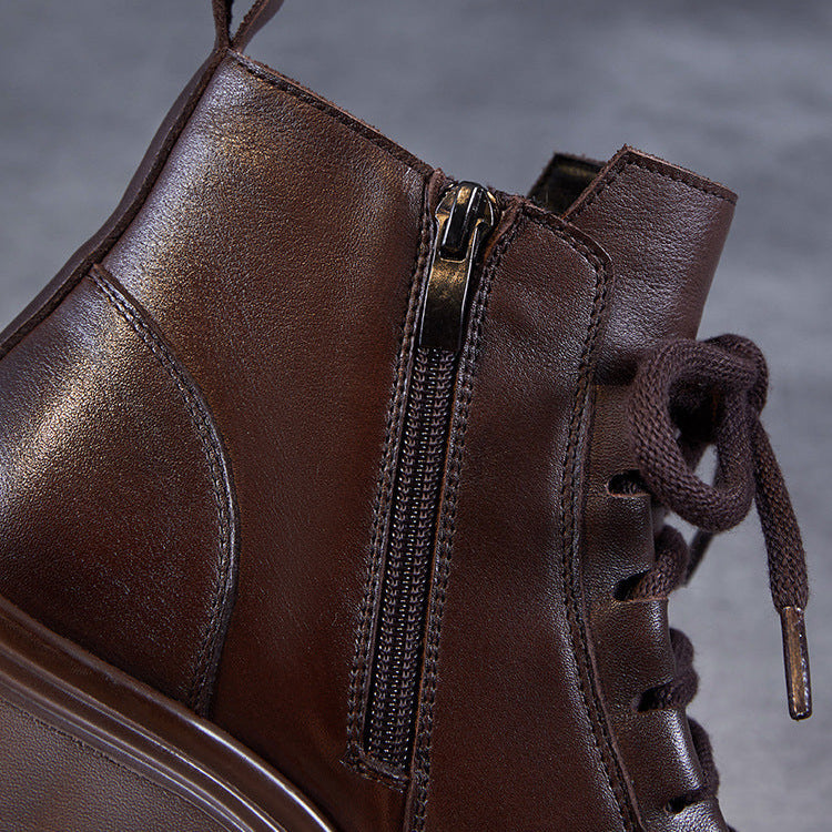 Women's Retro Minimalist Leather Chunky Heel Ankle Boots-RAIIFY