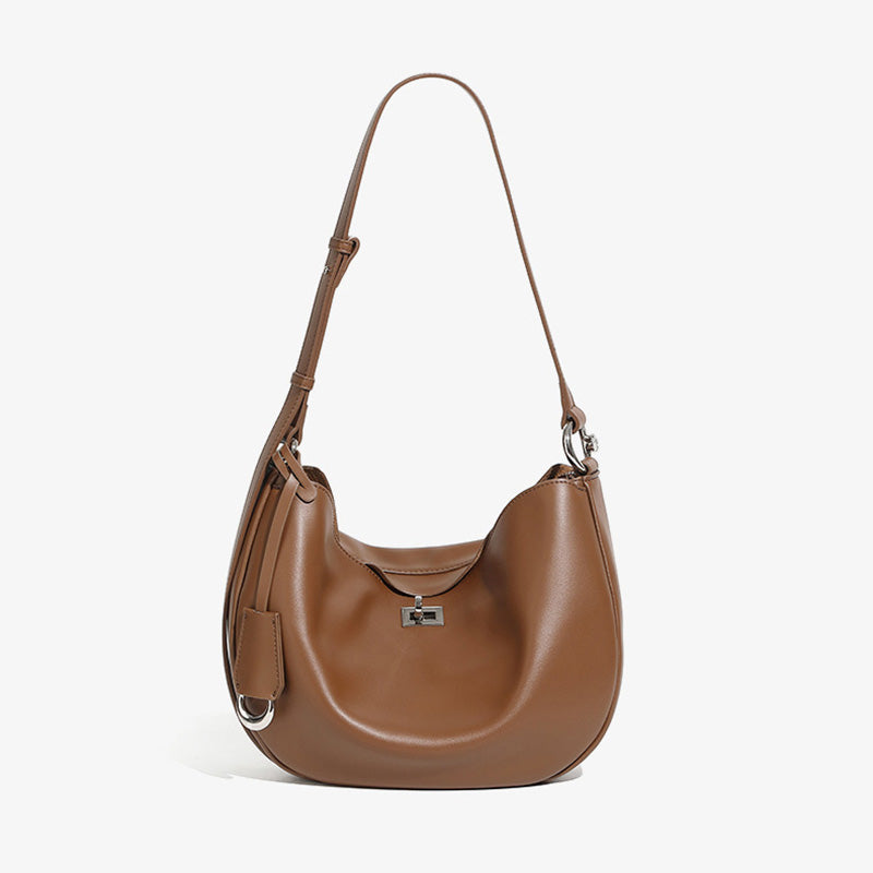 Women's Fashion Soft Plain Leather Crescent Shoulder Bag-RAIIFY
