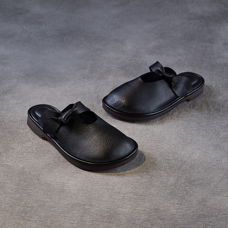 Women's Retro Plain Leather Soft Flat Mules-RAIIFY