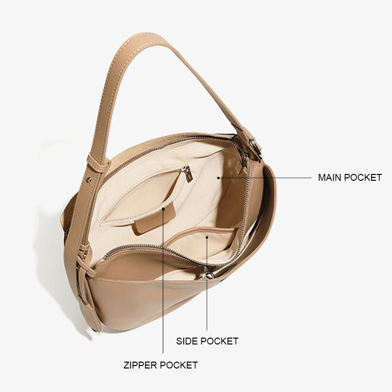 Women's Fashion Soft Plain Leather Crescent Shoulder Bag-RAIIFY