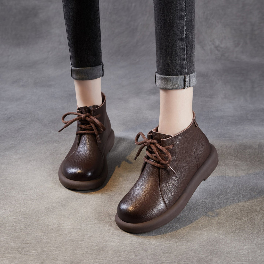 Women's Retro Soft Plain Leather Ankle Boots Women's Retro Soft Plain Leather Ankle Boots