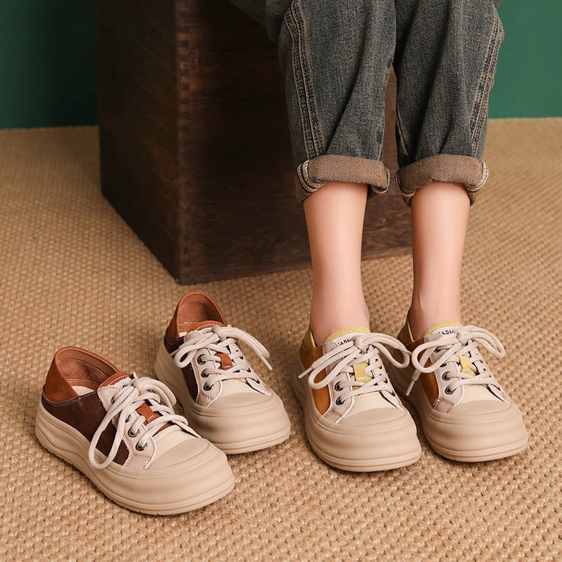 Women Minimalism Color Matching Leather Casual Shoes-RAIIFY