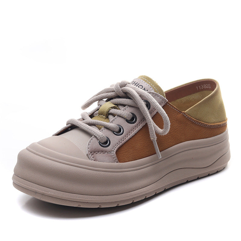 Women Minimalism Color Matching Leather Casual Shoes-RAIIFY