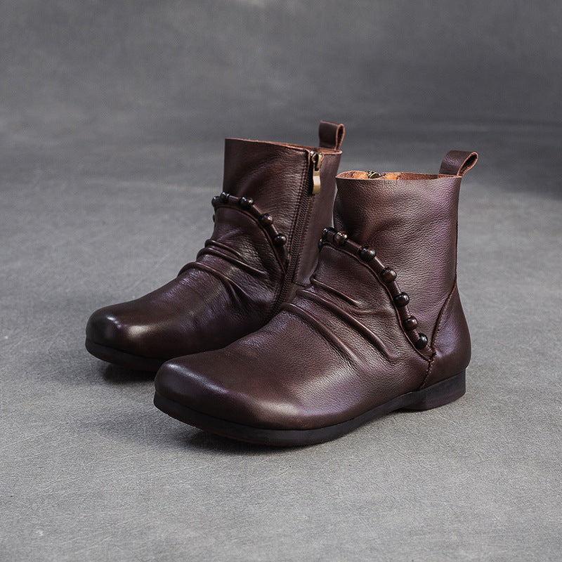 Women's Vintage Leather Comfort Flat Ankle Boots-RAIIFY