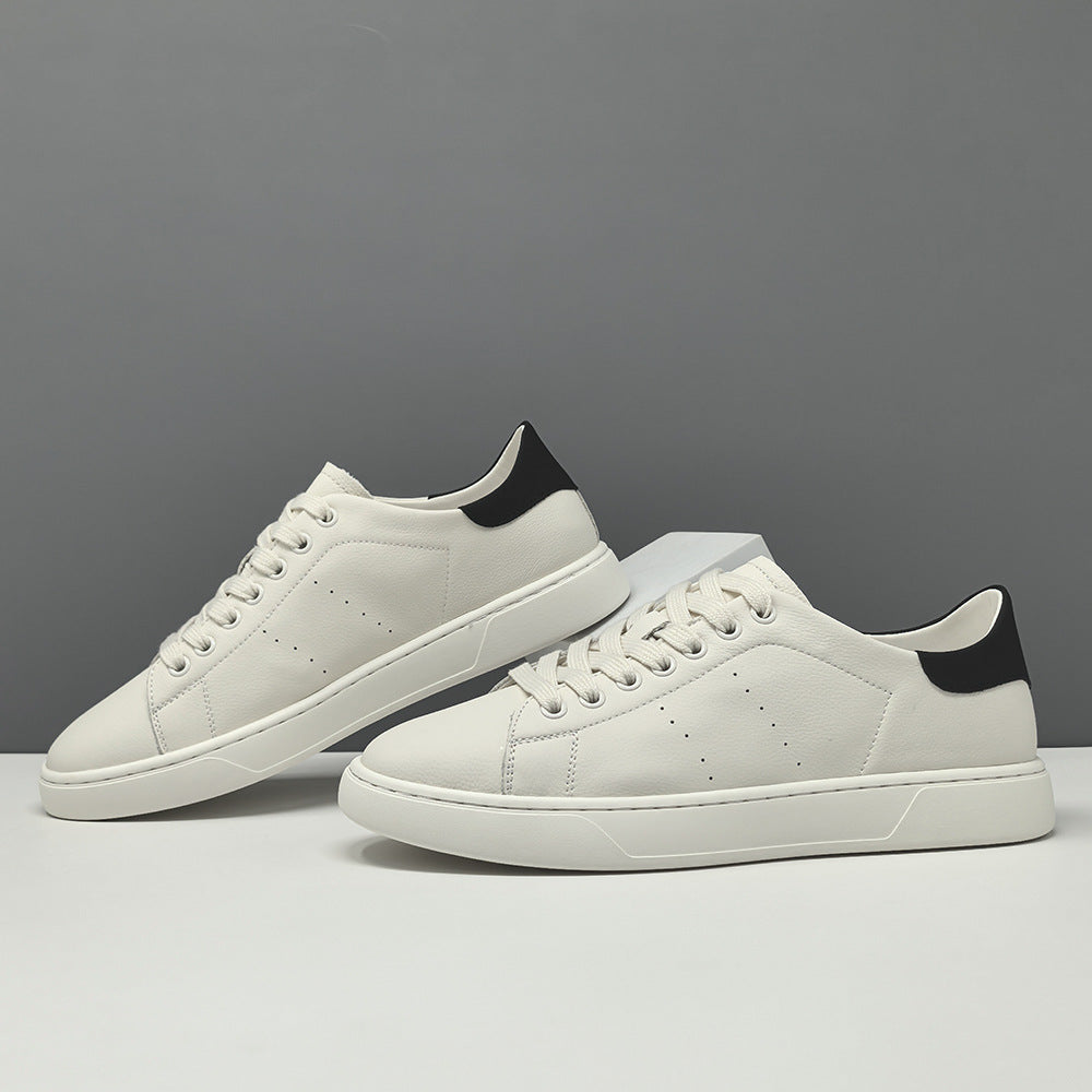 Men's Fashion Leather Low Top White Sneakers-RAIIFY