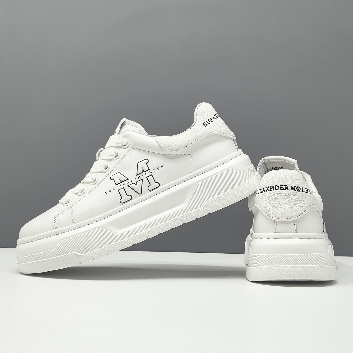 Men's Genuine Leather White Platform Sneakers Casual Fashion Trainers-RAIIFY