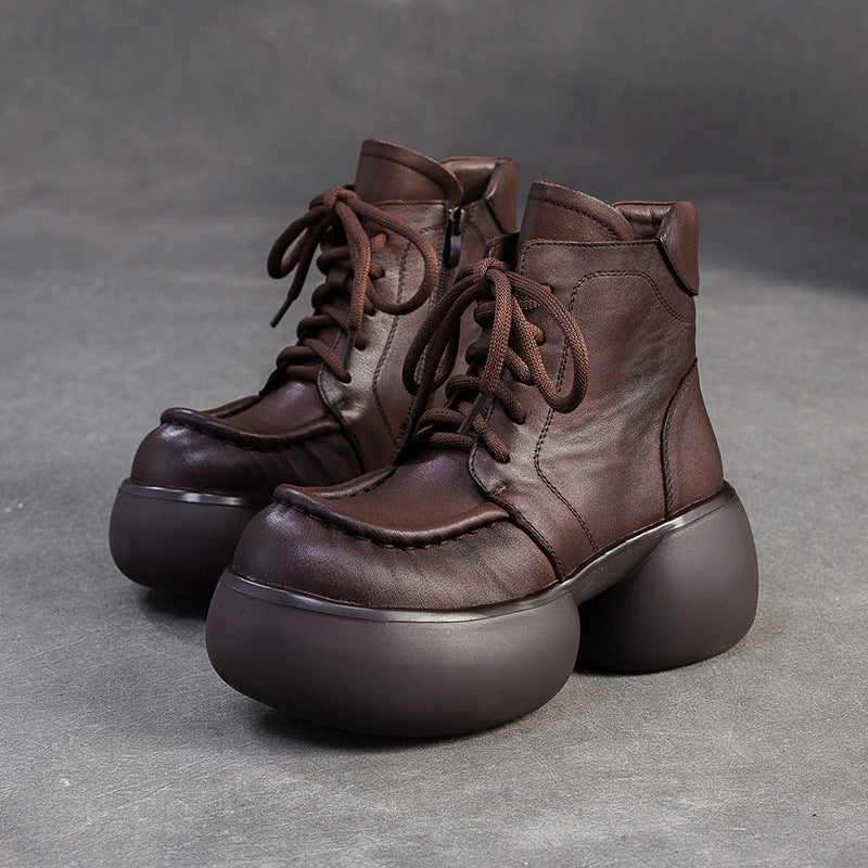 Women's Vintage Leather Chunky Platform Boots-RAIIFY