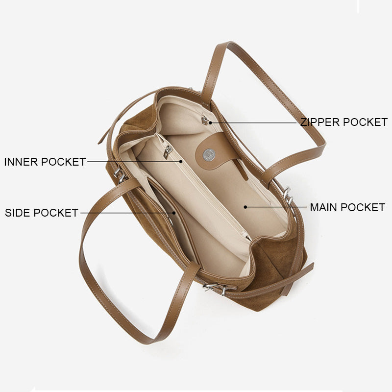 Women’s Vintage Suede Leather Casual Tote Bag-RAIIFY