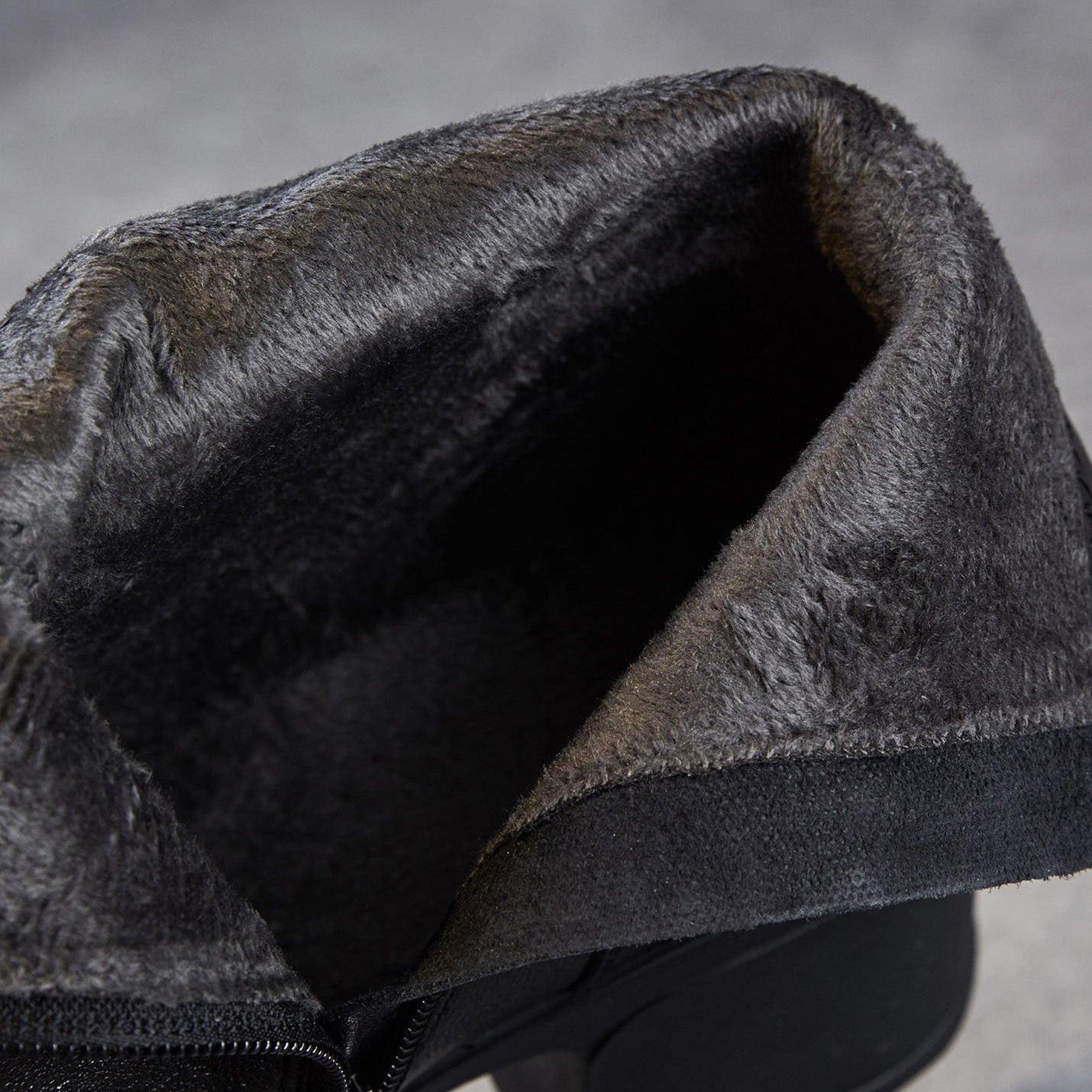 Women's Plain Leather Chunky Heel Furred Ankle Boots-RAIIFY