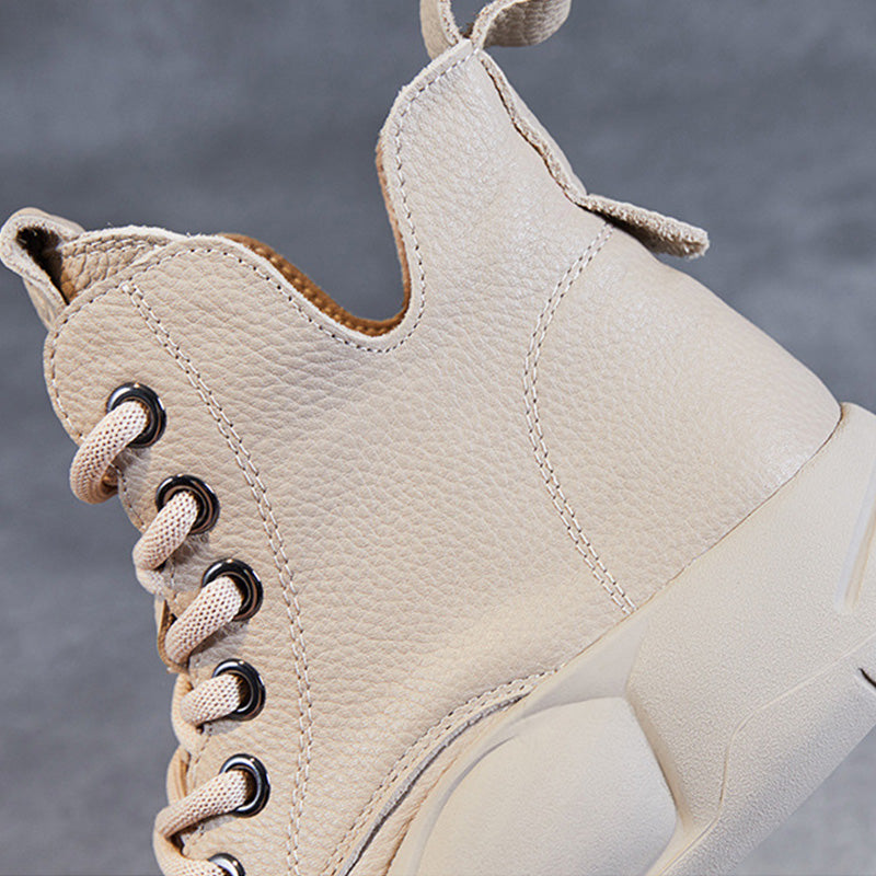 Women Retro Solid Leather Thick Soled Ankle Boots-RAIIFY