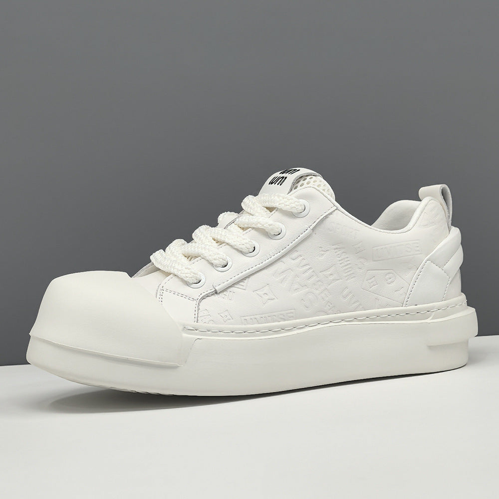 Men Minimalism Embossed Plain Leather Casual Sneakers-RAIIFY