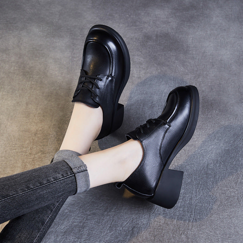 Women Classic Chunky Heel Work Leather Shoes-RAIIFY