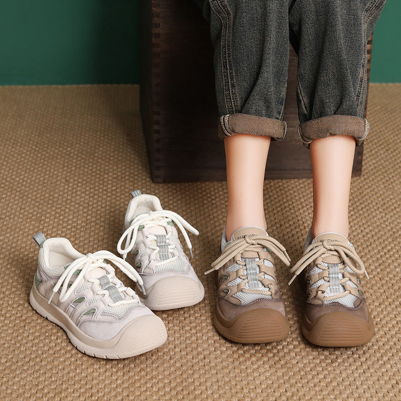 Women's Breathable Mesh Leather Low Top Casual Shoes-RAIIFY