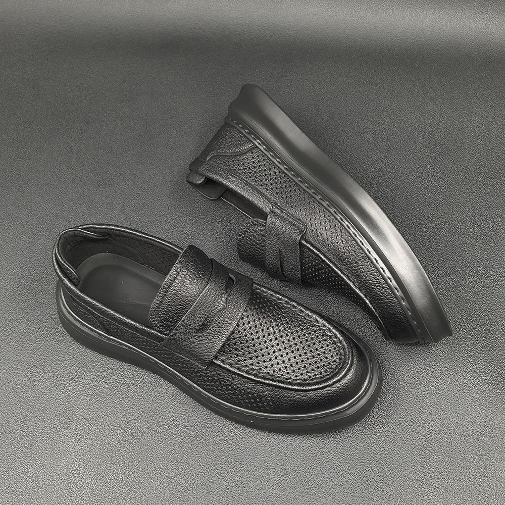 Men Minimalist Breathable Hollow Leather Casual Loafers-RAIIFY