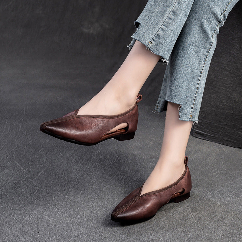 Women Summer Retro Hollow Leather Flats-RAIIFY