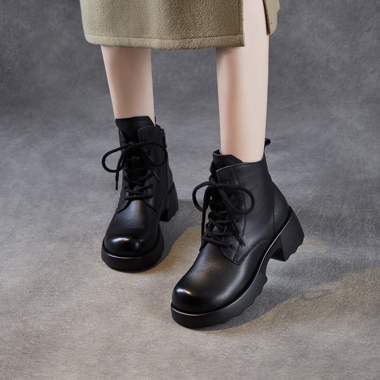 Women's Soft Breathable Leather Low Heel Ankle Boots-RAIIFY