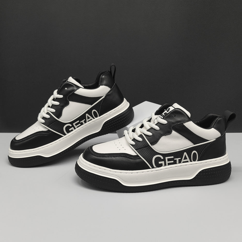 Men Fashion Leather Thick Soled Flat Casual Sneakers-RAIIFY