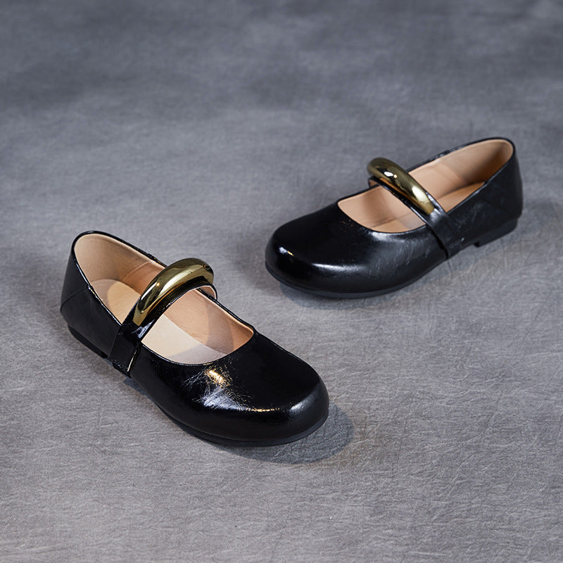 Women Plain Leather Flat Low Top Mary Jane Shoes-RAIIFY