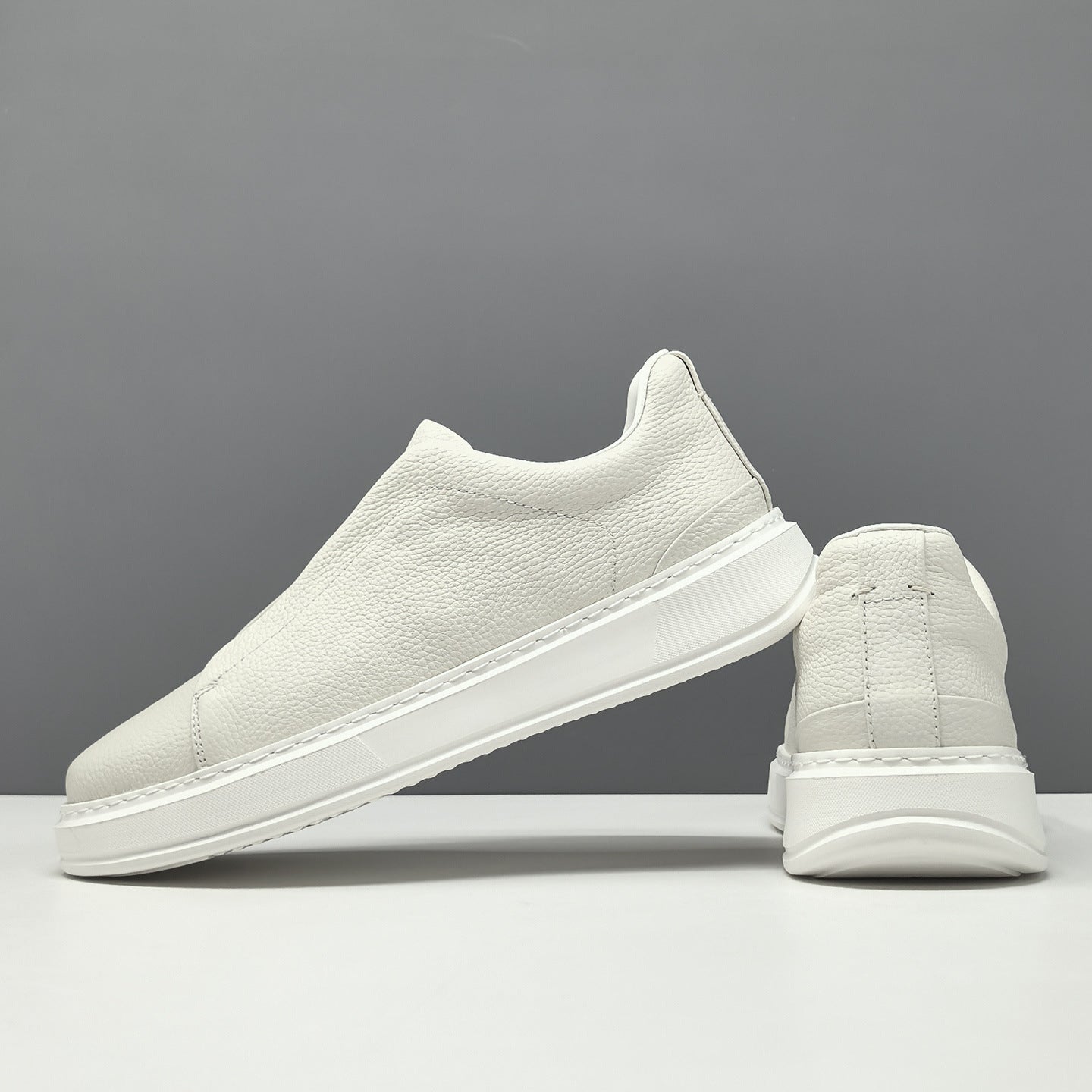 Men's Minimalist Plain Leather Flat Slip-on Casual Shoes-RAIIFY